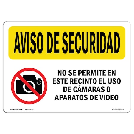 Signmission OSHA SECURITY Camera Or Video Prohibited Spanish 24in X 18in Rigid Plastic, 24" W, 18" H, Landscape OS-SN-P-1824-L-11509